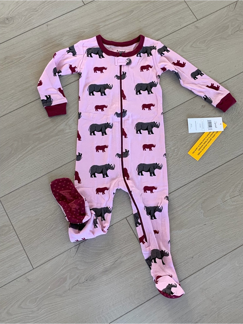 Leveret Baby Girl Pink Rhino Footed/zipper Pajamas Snug Sleepware NWT 12-18M